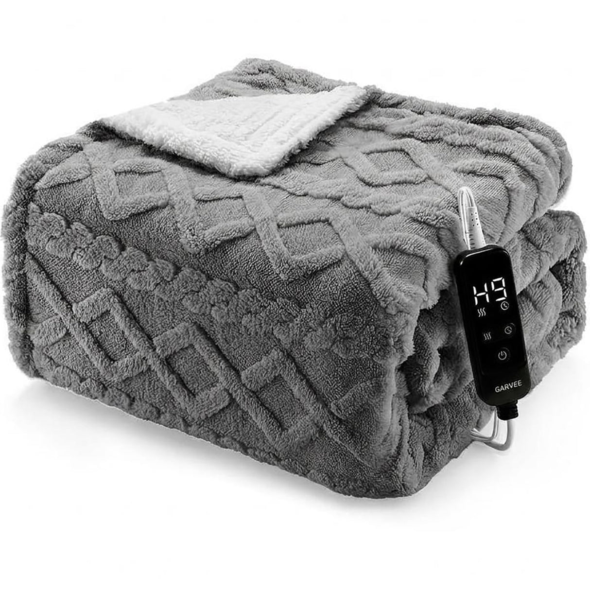ROYGROW Electric Blanket King, 200x180cm Thick Milk Fleece Heated Blanket with 10 Heating Levels and 9 Time Settings, SAA Certified Overheat Protection Machine Washable Fast Electric Blanket, Grey