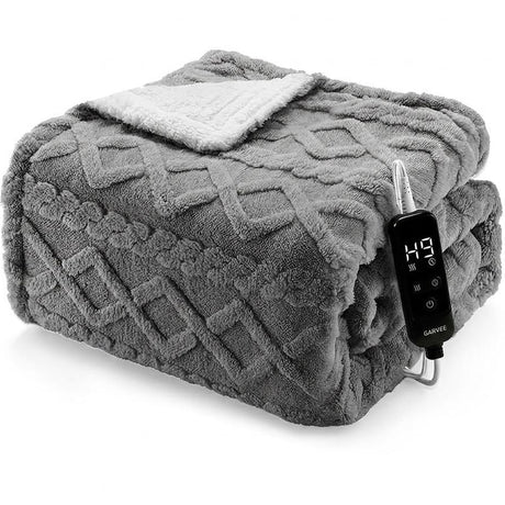 ROYGROW Electric Blanket King, 200x180cm Thick Milk Fleece Heated Blanket with 10 Heating Levels and 9 Time Settings, SAA Certified Overheat Protection Machine Washable Fast Electric Blanket, Grey