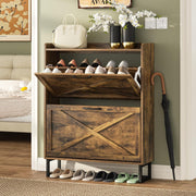 Rustic-Brown Shoe Cabinet with 2 Flip Drawers