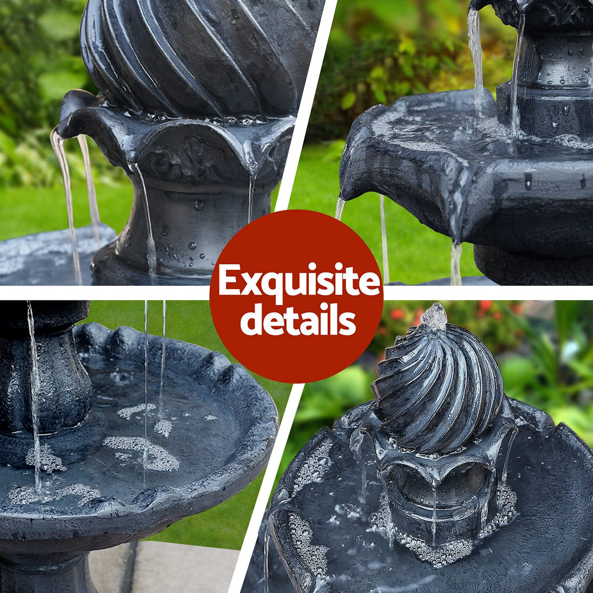93 cm 3-Tier Solar Bird-Bath Fountain – 9V