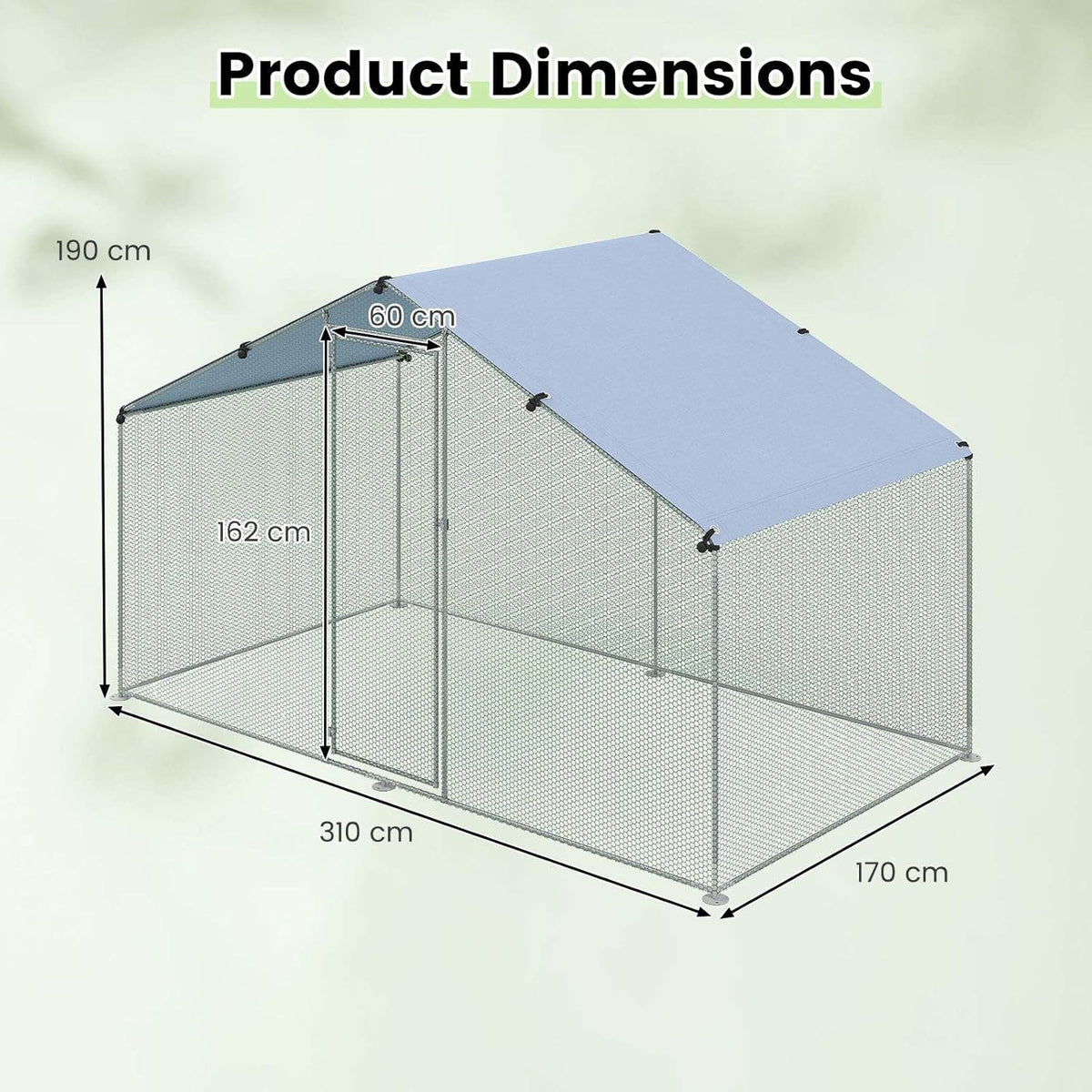310 × 170 × 190 cm Galvanised Walk-In Poultry Run with Oxford Canopy