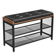 80 cm Padded Shoe Bench with Mesh Shelf – Rustic Brown