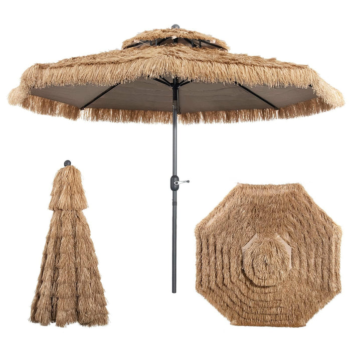 2.7–3 m Thatched Tiki Patio Umbrella with Tilt & Crank