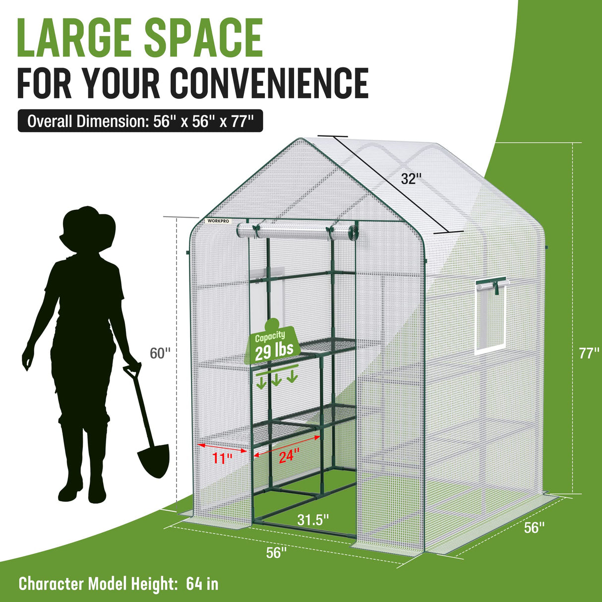 Greenhouse, 56” x 56” x 77” Heavy Duty Walk in Greenhouses for Outdoors with Screen Windows, Thicken PE Cover, 3 Tier 8 Shelves Portable Green House Kit for Patio, Backyard and Porch