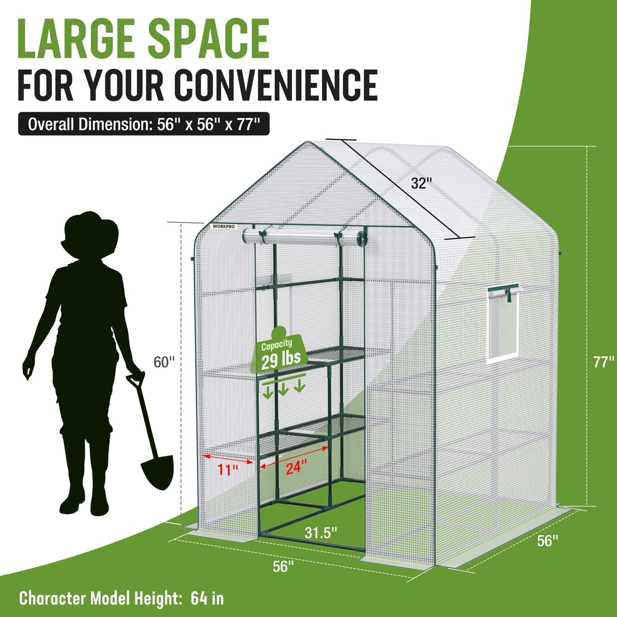 142 × 142 × 196 cm Walk-In Greenhouse with 8 Shelves