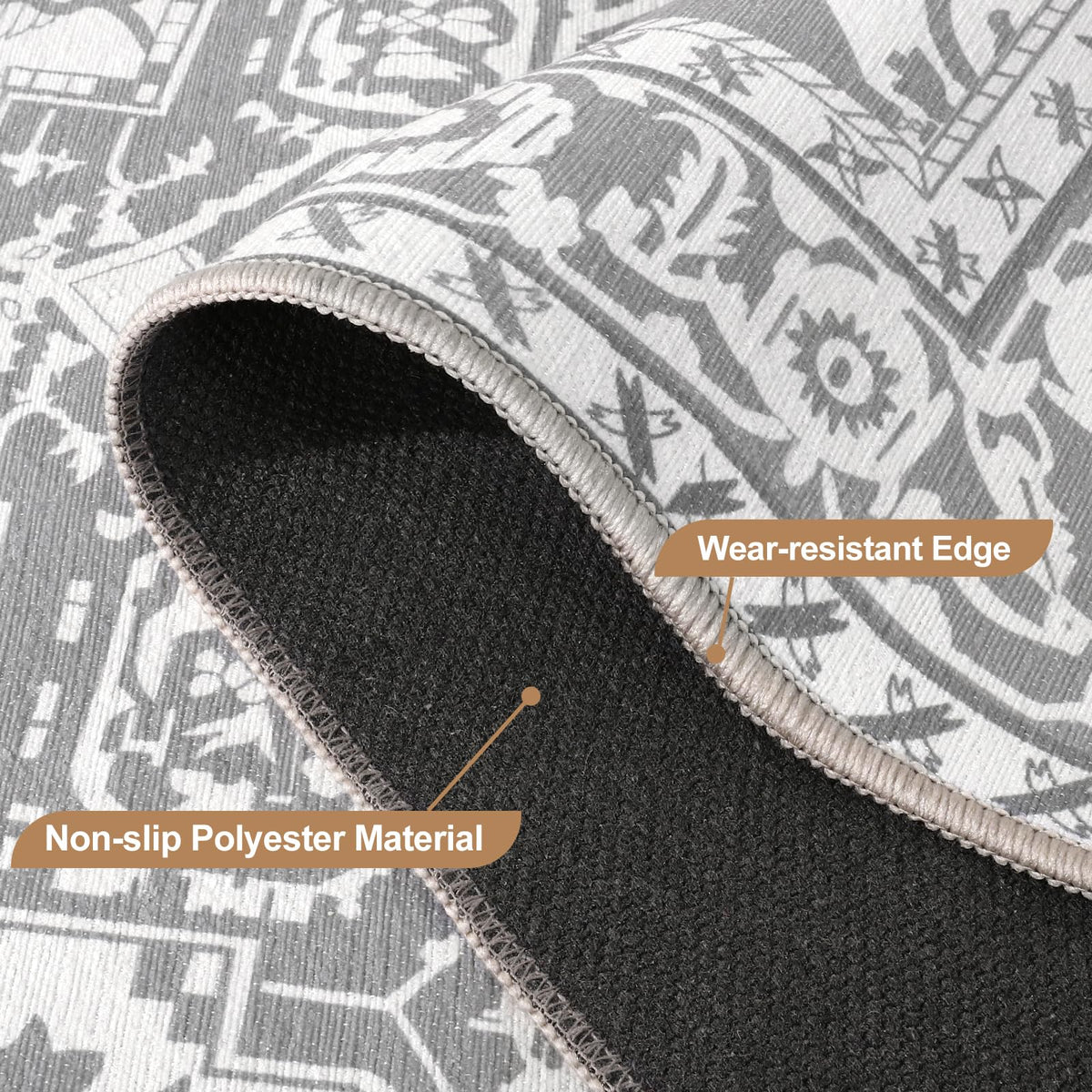 80 × 180 cm Grey Vintage Washable Runner