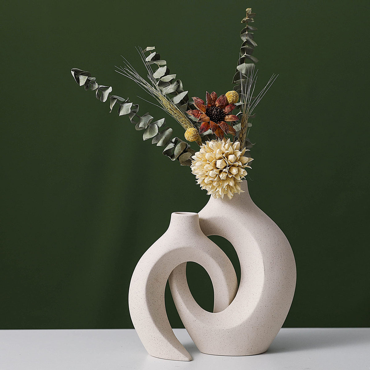 2-Piece White Ceramic Donut Vase Set