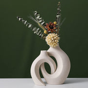 2-Piece White Ceramic Donut Vase Set