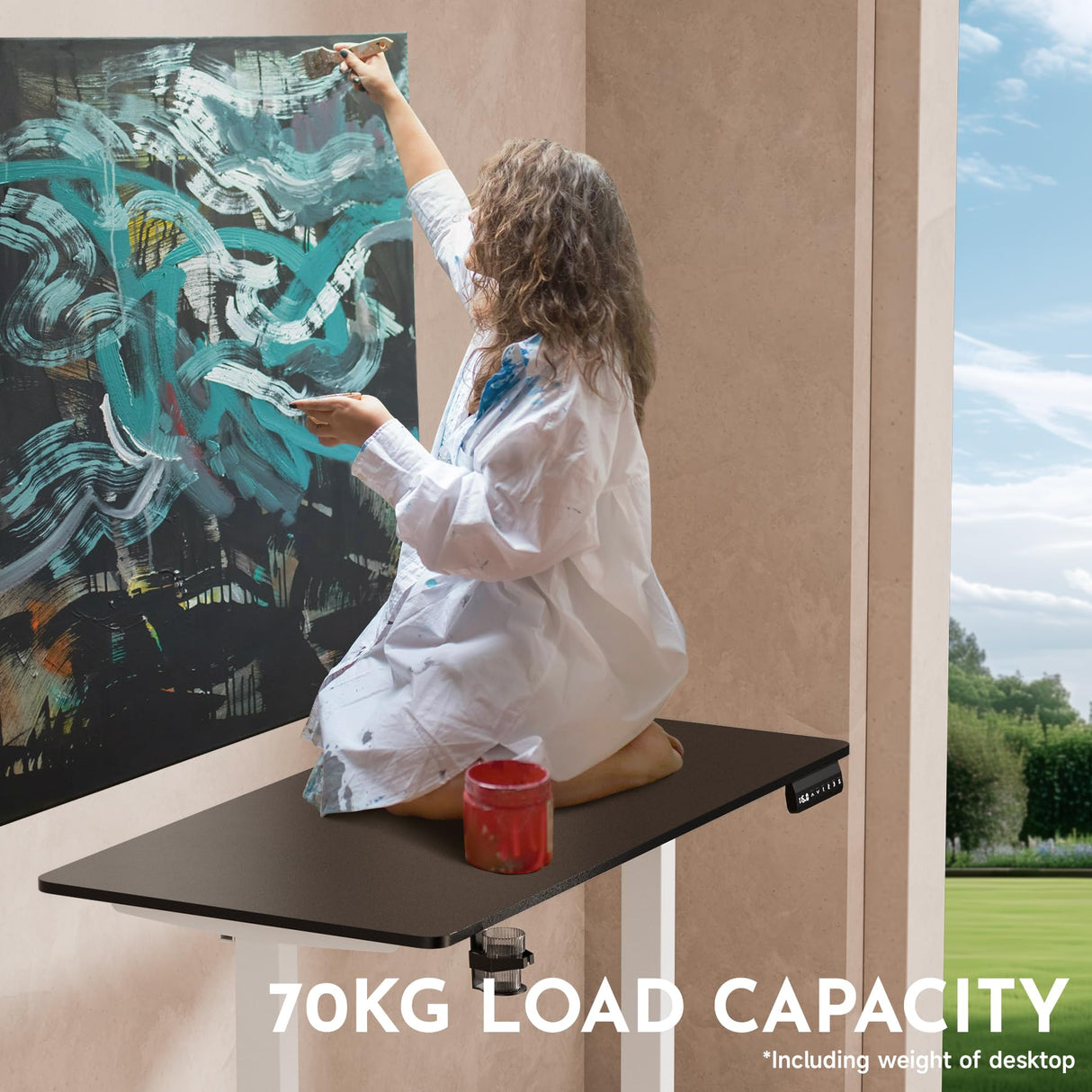 Electric Height Adjustable Standing Desk Whole-Piece Desktop Sit Stand Up Computer Desk Workstation with Memory Controller for Home, Office, Gaming 120×60cm (White Frame + Black Top)