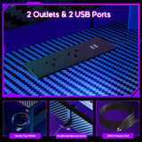 ODK L Shaped Computer Desk, Gaming Desk LED Light Strip and 2 USB 3 Charging Port, Gaming Table with Monitor Surface, Gaming Desks Workstations, Texture Black