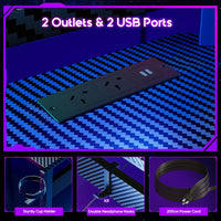 ODK L Shaped Computer Desk, Gaming Desk LED Light Strip and 2 USB 3 Charging Port, Gaming Table with Monitor Surface, Gaming Desks Workstations, Texture Black