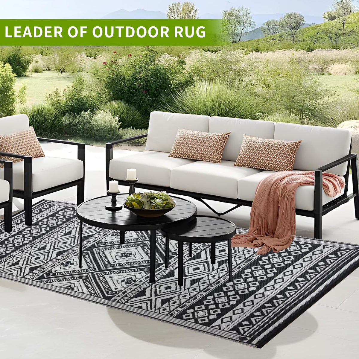 180 × 270 cm Reversible Plastic-Straw Outdoor Rug