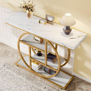 105 cm 4-Tier Industrial Console Table – White & Gold