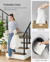 SONGMICS Laundry Hamper with Lid, 42.3 Gallons (160 L), Rolling Laundry Basket with Wheels, 3-Section Synthetic Rattan, Removable Liner, Bedroom, 27.6 x 14.2 x 26 Inches, Natural ULCB365N01