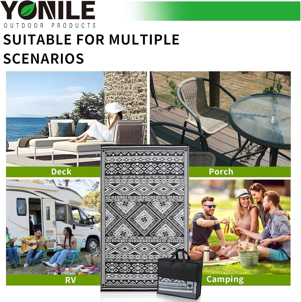 Reversible Waterproof Outdoor Rug 180x270cm, Outdoor Plastic Straw Rug for Patios Clearance, Outdoor Area Rug Carpet RV Mat for Camping Backyard Deck Porch