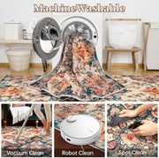 Caramel-Beige Vintage Washable Indoor Area Rug