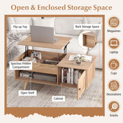 Lift-Top Coffee Table with Hidden Cabinet & Open Shelf