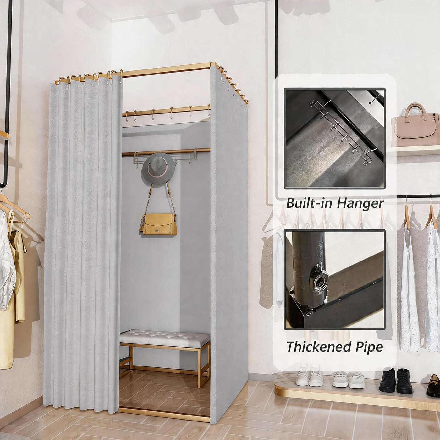 100 × 100 × 200 cm Wrought-Iron Fitting Room with Washable Curtain