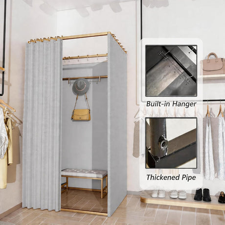 Movable Fitting Room, 40x40x78 inch Clothing Store Fitting Room with Shading Curtain, Portable Changing Room for Boutique, Mall, Tailor's Store & Outdoor Activity