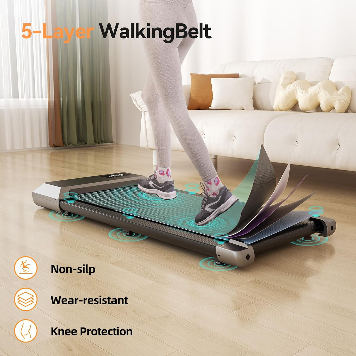 Walking pad shock absorbing belt