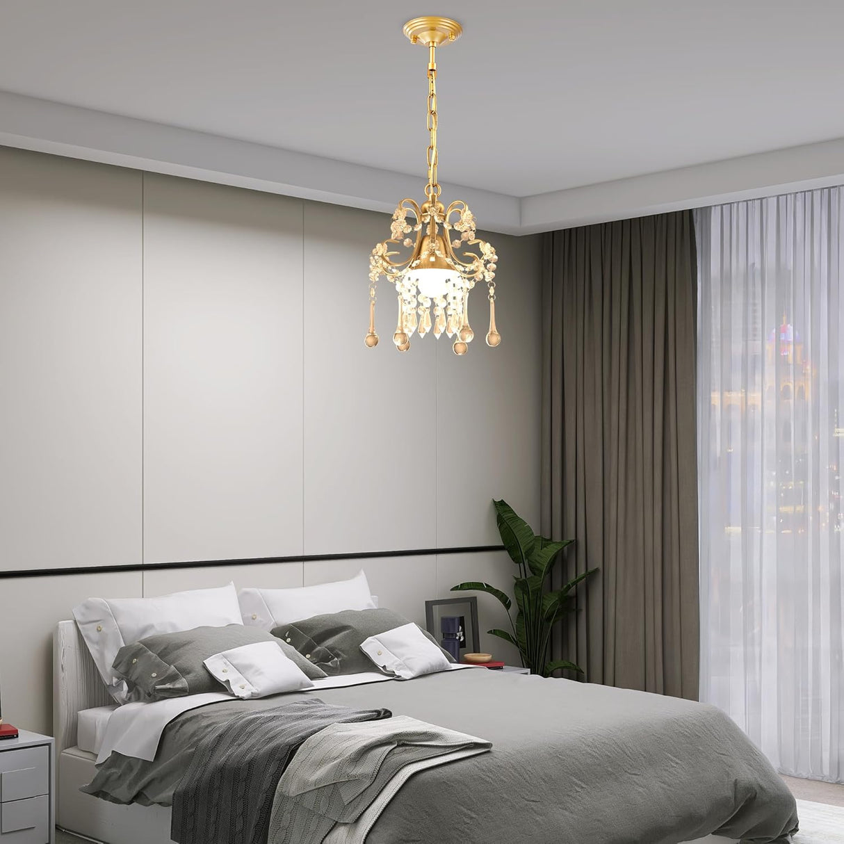 Jiinoo Mini Crystal Chandeliers, Luxury K9 Clear Hanging Crystal Chandelier Light, Pendant Light Ceiling Fixtures for Staircase Hallway Entryway Dining Room Office Porch Foyer Closet Kitchen