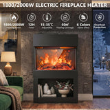 2000W Electric Fireplace Heater with Mantel, Powerful Space Heaters with 6-Color LED Flame, 2 Heating Levels, 12H Timer, Lower Storage, Overheat Protection for Indoor Use, Black