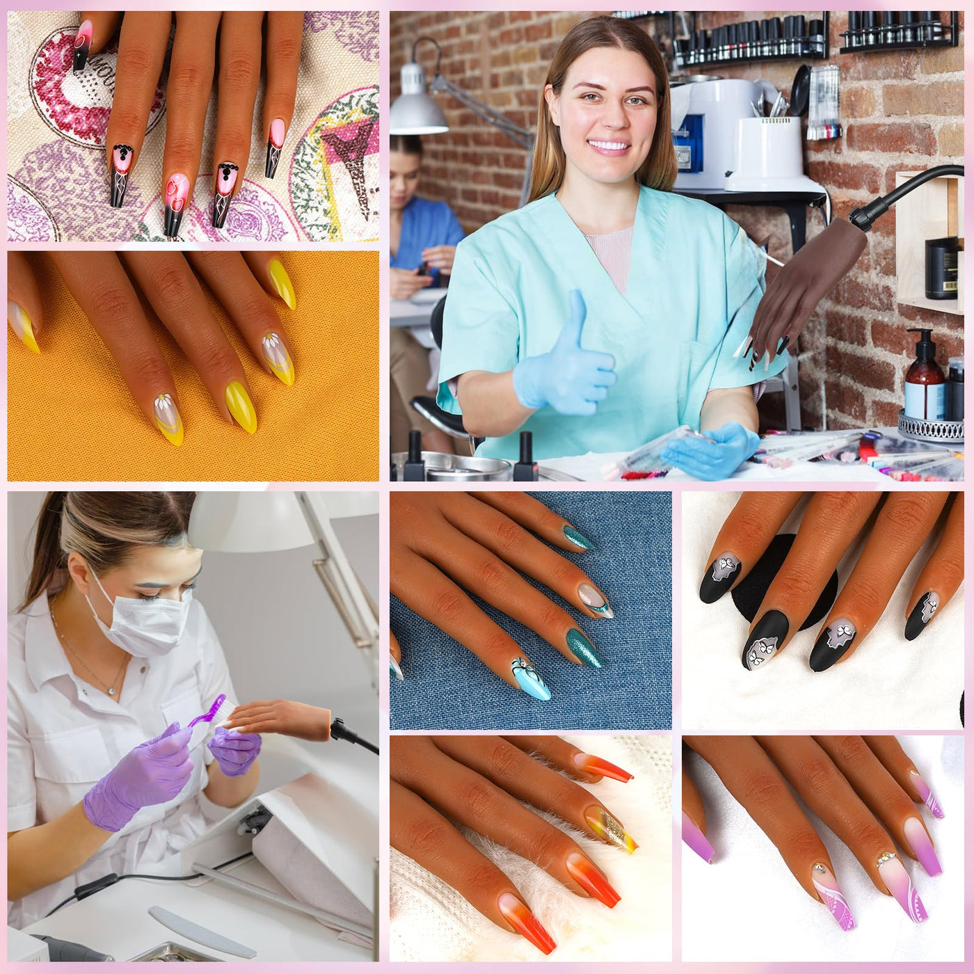 Reusable Silicone Nail Practice Hand with Clamp & 500 Tips