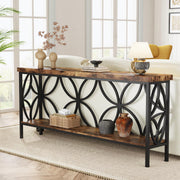 Narrow Sofa Table, Industrial Long Sofa Table Behind Couch, Entry Console Table with Storage for Entryway, Living Room, Foyer, Unique Design, Rustic Brown 70.9-Inch