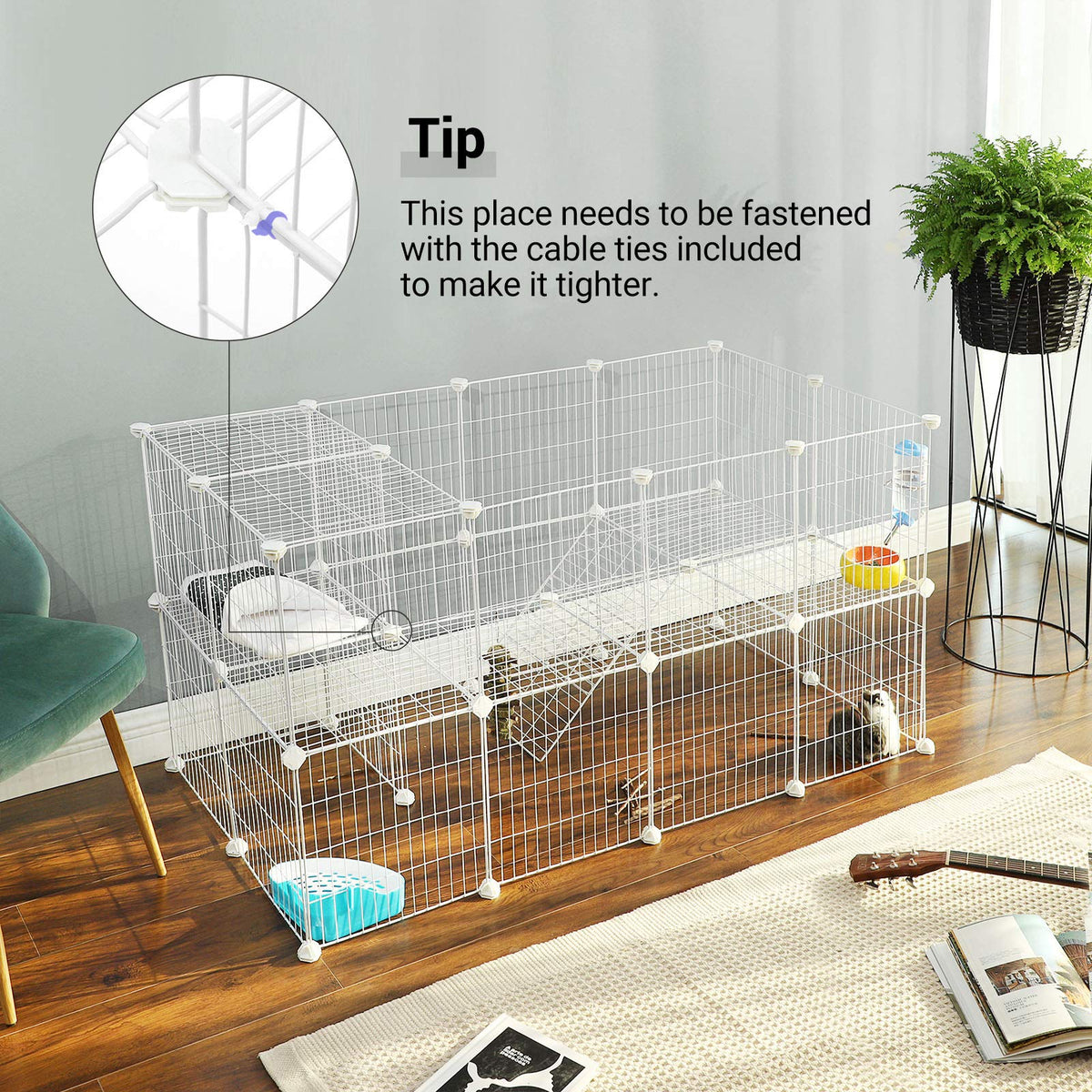 36-Panel Modular Metal Wire Small-Animal Enclosure – Two-Level Indoor Design