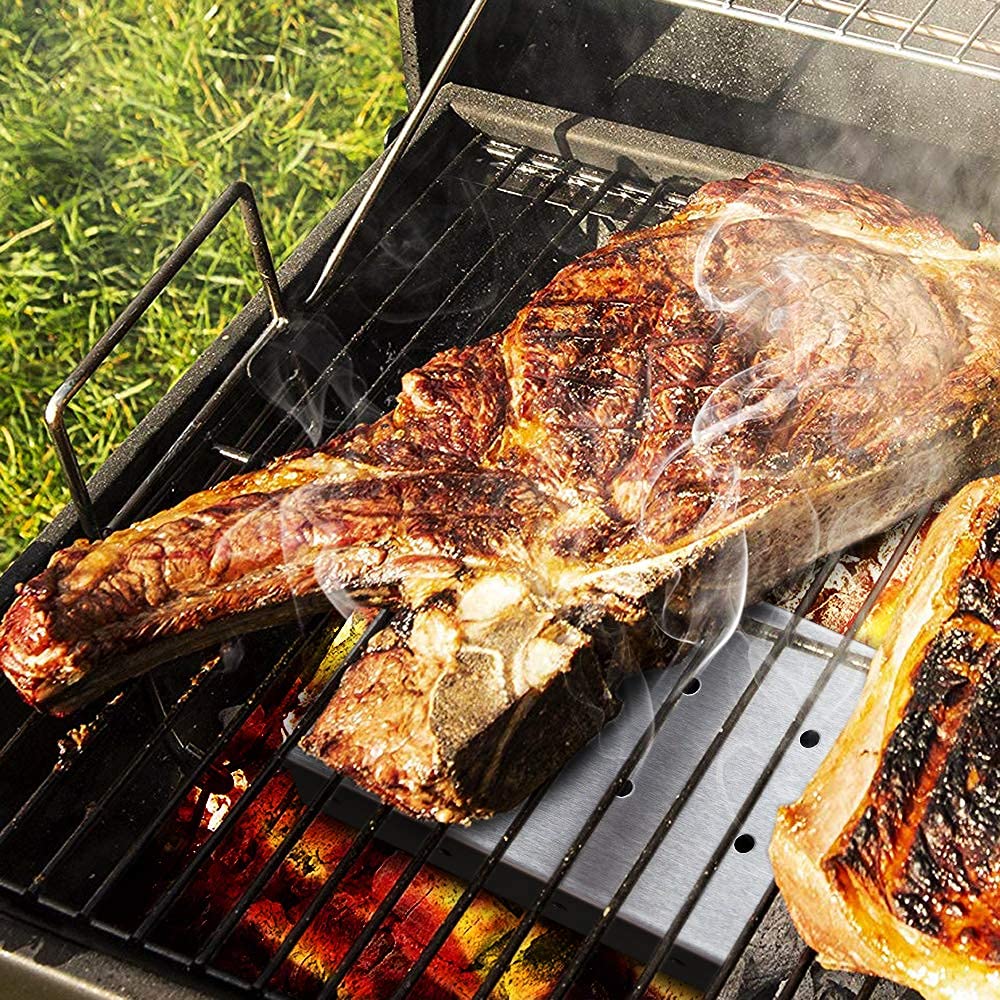 Stainless-Steel BBQ Smoker Box with Hinged Lid