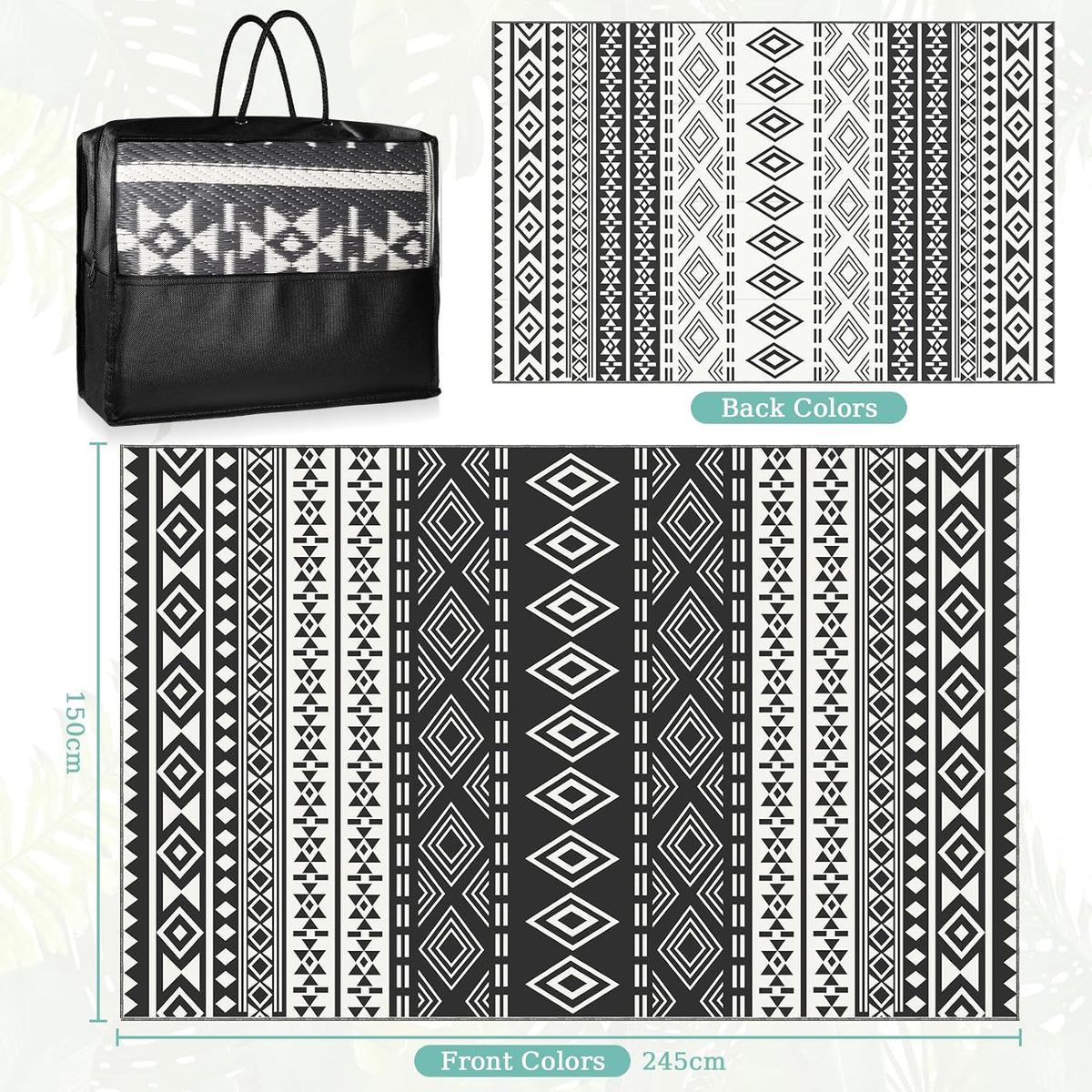 150 × 245 cm Reversible Outdoor Rug with Carry Bag