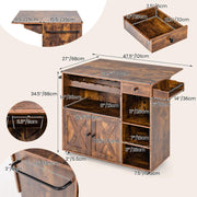 121 cm Rolling Kitchen Island with Drop Leaf, Wine Rack & Storage