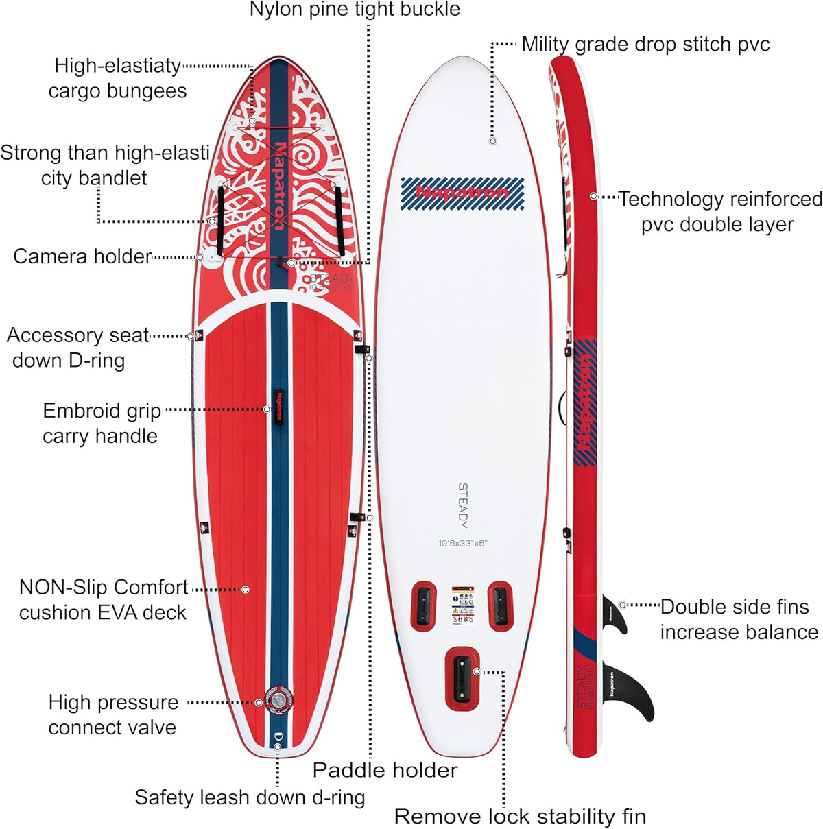 10'6 Inflatable Stand Up Paddle Boards, 33'' Widened Design Sup Paddle Board, Premium Paddle Fishing Board with Accessories, Sunscreen Cover, Fast Pump, Suitable for Youth and Adults