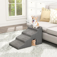 4-Tier Extra-Wide Grey Foam Pet Stairs with Washable Cover