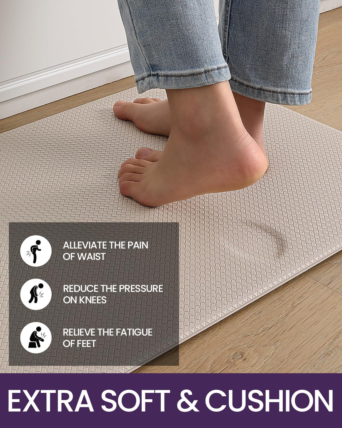 2-Piece Beige & White Cushioned Kitchen Mat Set – 43 × 74 & 43 × 150 cm