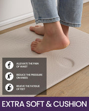 2-Piece Beige & White Cushioned Kitchen Mat Set – 43 × 74 & 43 × 150 cm