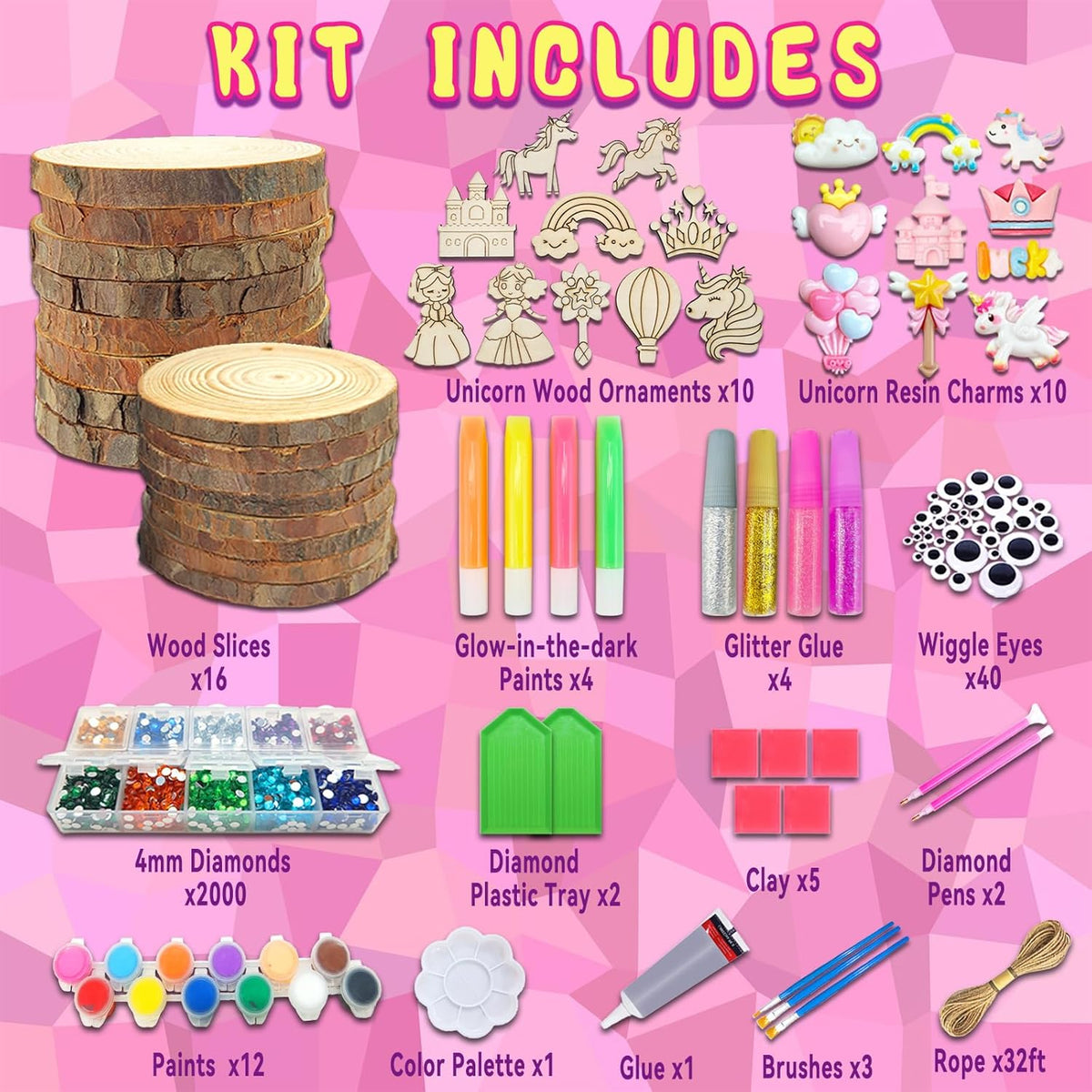 Unicorn Themed Wooden Painting Kit-Glow in The Dark-Arts & Crafts Gifts for Kids Girls Ages 5-12-Wood Slice Craft Activities Kits -Unicorn Art Toys for Kids Christmas Gifts