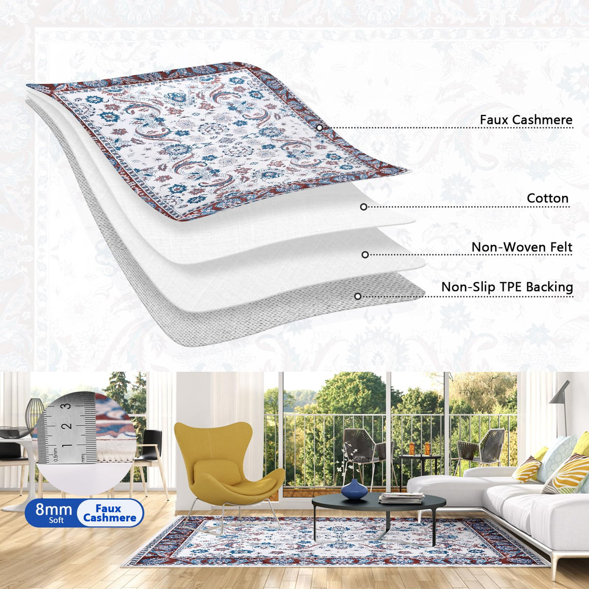 150 × 200 cm Red Bohemian Washable Area Rug