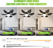 Socket Fan Light with Remote, Small Ceiling Fan with Light, 3 Colors 3500K-6000K, Easy to Install E27 Screw Base, Suitable for Bedroom, Living Room, Kitchen, Black