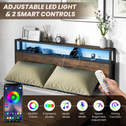 Queen Metal Platform Bed with RGB Headboard, Charging & 4 Drawers