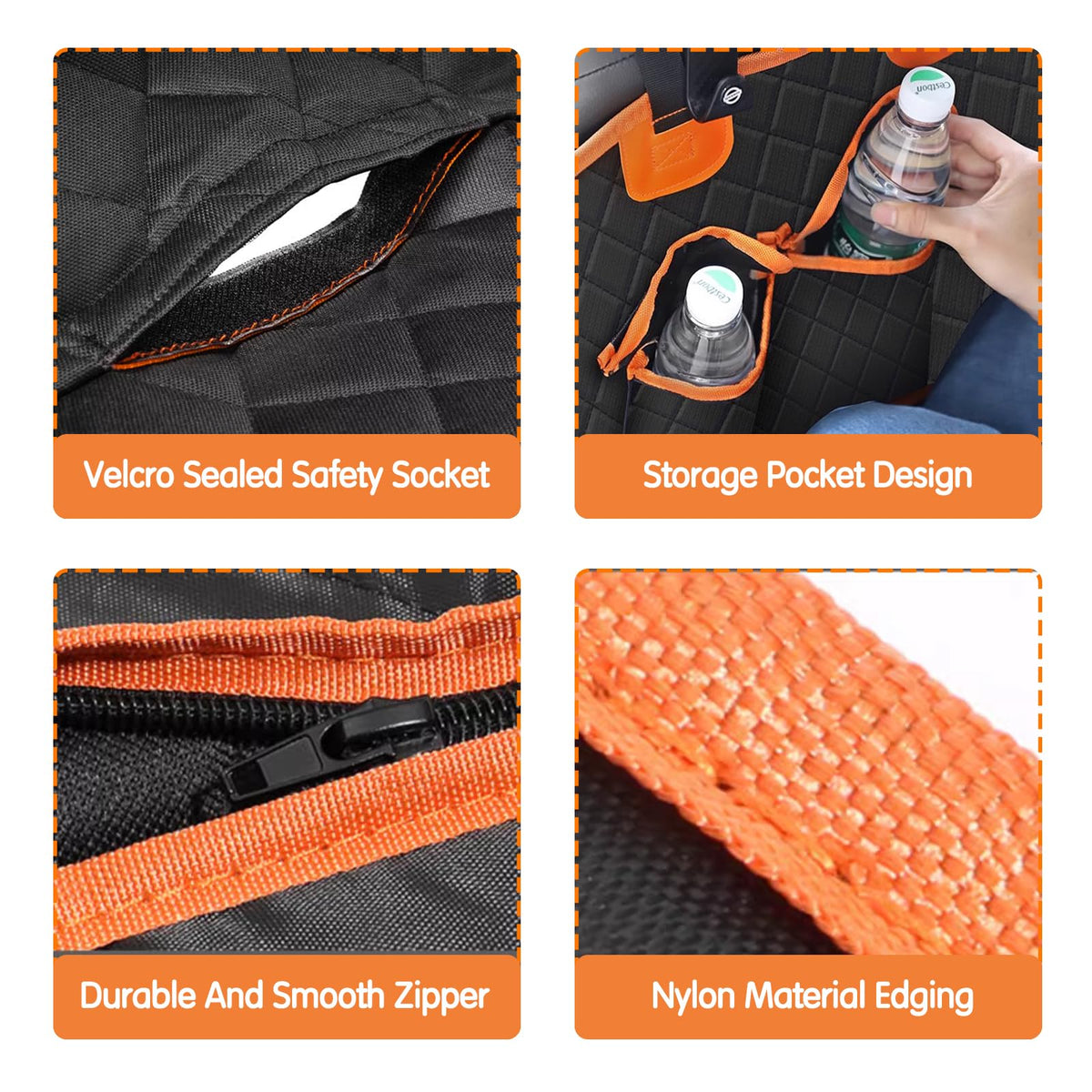 6-in-1 Orange Split Dog Car-Seat Hammock with Mesh Window
