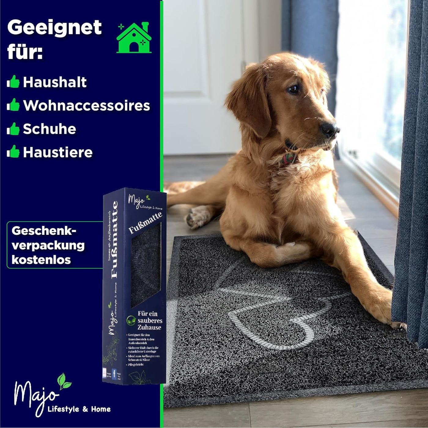 58 × 38 cm Polyvinyl Door & Utility Mat – Black or Grey