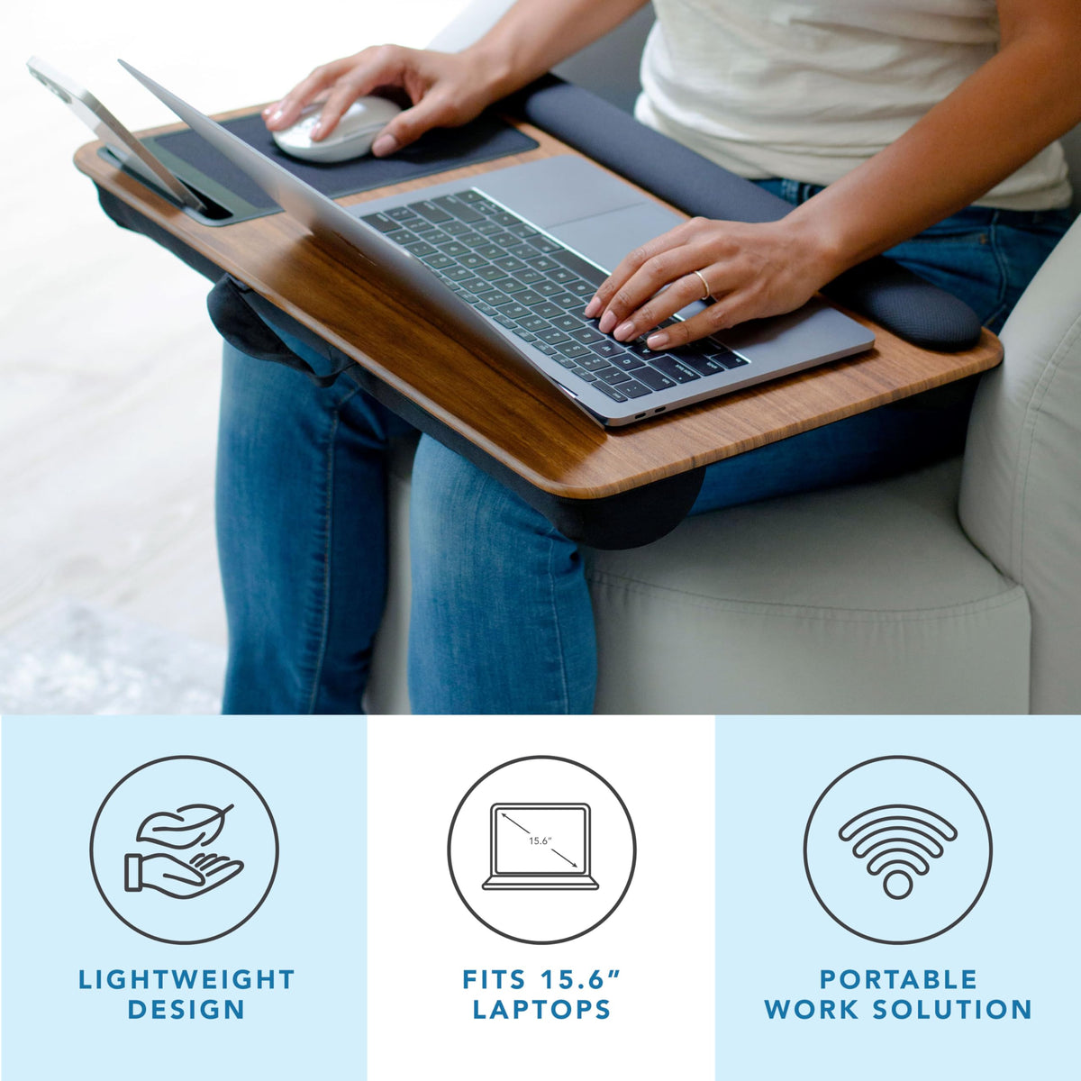Espresso Lap Desk with Wrist Rest, Mouse Pad & Phone Holder