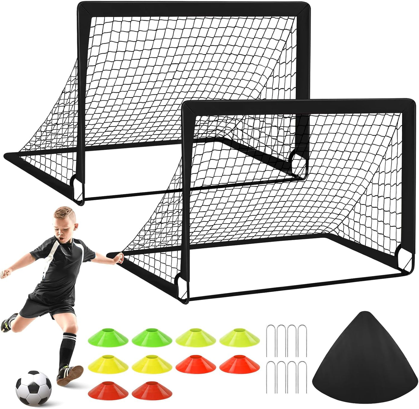 Portable Backyard Soccer Goal Set with 10 Cones & Carry Bag