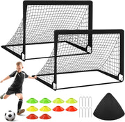 Portable Backyard Soccer Goal Set with 10 Cones & Carry Bag