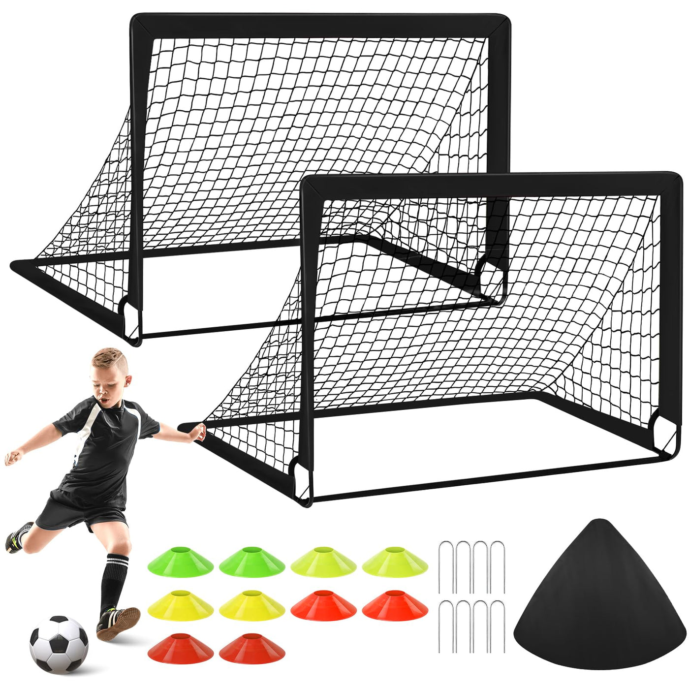 Portable Backyard Soccer Goal Set with 10 Cones & Carry Bag