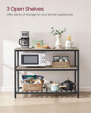 120 cm Kitchen Island with 3 Shelves – Greige & Black