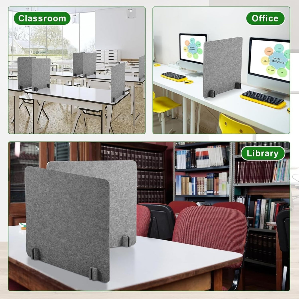 6Pcs Acoustic Desk Divider Desk Partition 60cm x 60cm Stand Up Freestanding Desk Privacy Panel Noise and Visual Distractions Reducing Table Divider for Student Reception Area Office,Light Grey