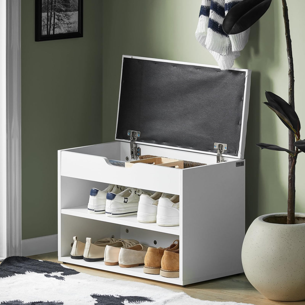 White 2-Tier Shoe Cabinet Bench with Folding Seat