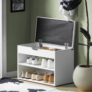 White 2-Tier Shoe Cabinet Bench with Folding Seat